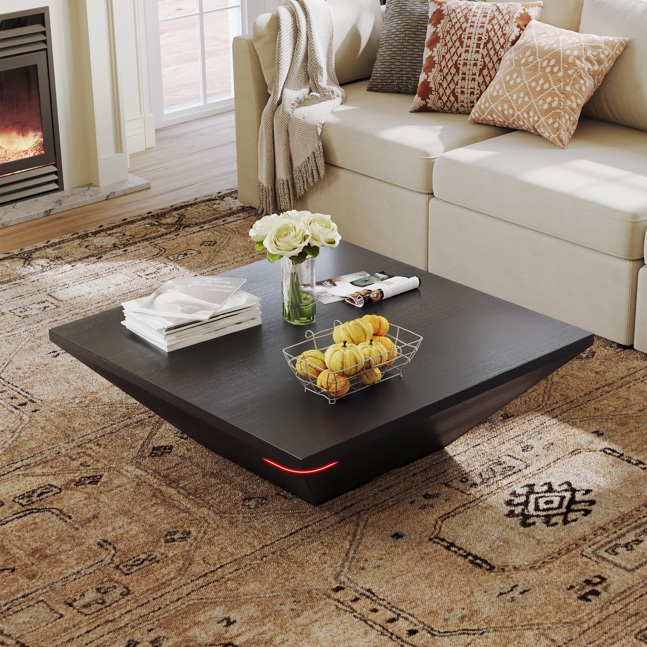 センターテーブル・ローテーブル Square Design vintage low table modern Amazon.com: POVISON Modern Coffee Tables for Living Room, Square